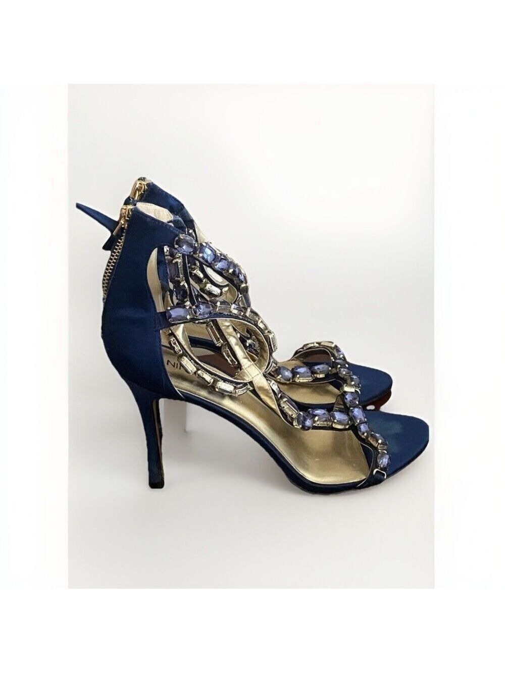 Nine West Blue Velvet Jewel High Heels Size 8.5